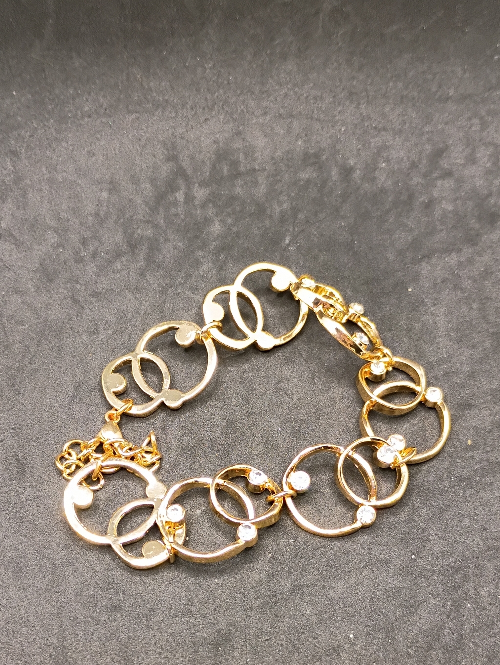 Gold Linked Circle Bracelet with Crystal Accents